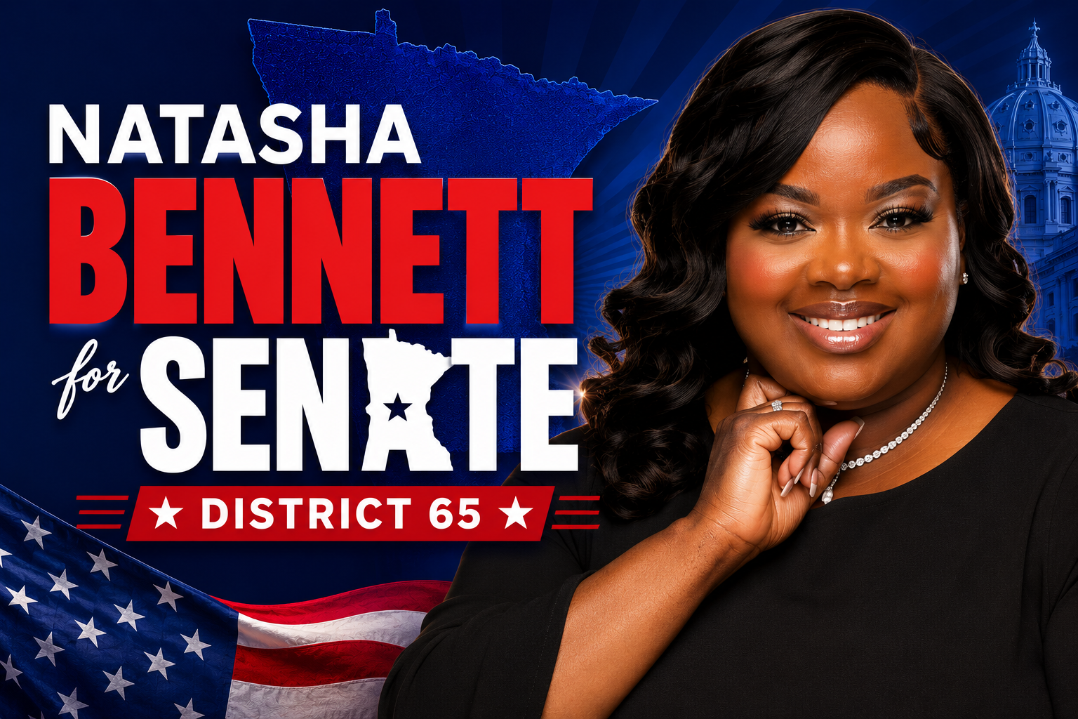 Natasha Bennett for Senate, District 65 campaign banner